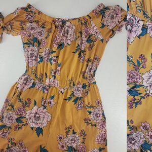 Band of Gypsies Large | Yellow Floral Off Shoulder Wide Leg Jumpsuit Boho Festiv